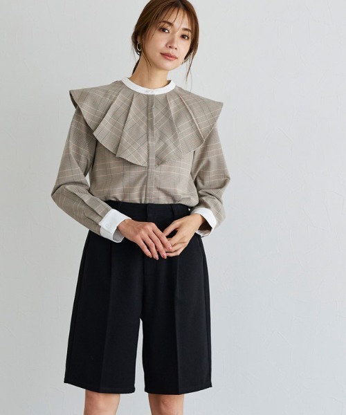 Pierrot（ピエロ）の「チェック柄クレリックフリルカラーブラウス（シャツ/ブラウス・レディース・イエロー/グリーン・L/M）」の8枚目の写真