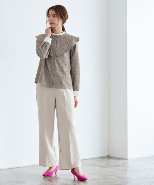 Pierrot（ピエロ）の「チェック柄クレリックフリルカラーブラウス（シャツ/ブラウス・レディース・イエロー/グリーン・L/M）」の11枚目の写真