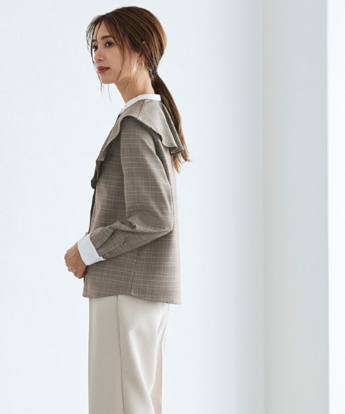 Pierrot（ピエロ）の「チェック柄クレリックフリルカラーブラウス（シャツ/ブラウス・レディース・イエロー/グリーン・L/M）」の12枚目の写真