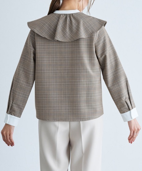 Pierrot（ピエロ）の「チェック柄クレリックフリルカラーブラウス（シャツ/ブラウス・レディース・イエロー/グリーン・L/M）」の22枚目の写真