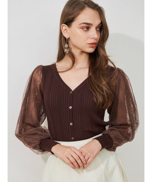 MERCURYDUO（マーキュリーデュオ）の「2WAYレーススリーブニットカーディガン（カーディガン/ボレロ・レディース・オフホワイト/ブラック/ピンク/ブラウン・FREE）」の4枚目の写真