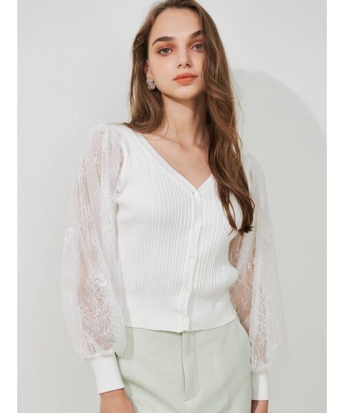 MERCURYDUO（マーキュリーデュオ）の「2WAYレーススリーブニットカーディガン（カーディガン/ボレロ・レディース・オフホワイト/ブラック/ピンク/ブラウン・FREE）」の5枚目の写真