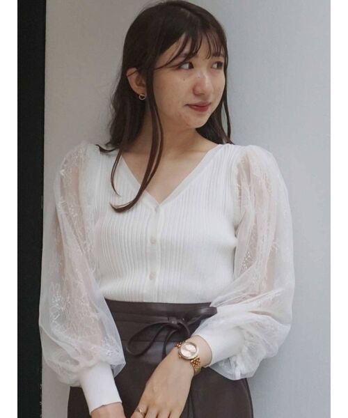 MERCURYDUO（マーキュリーデュオ）の「2WAYレーススリーブニットカーディガン（カーディガン/ボレロ・レディース・オフホワイト/ブラック/ピンク/ブラウン・FREE）」の22枚目の写真