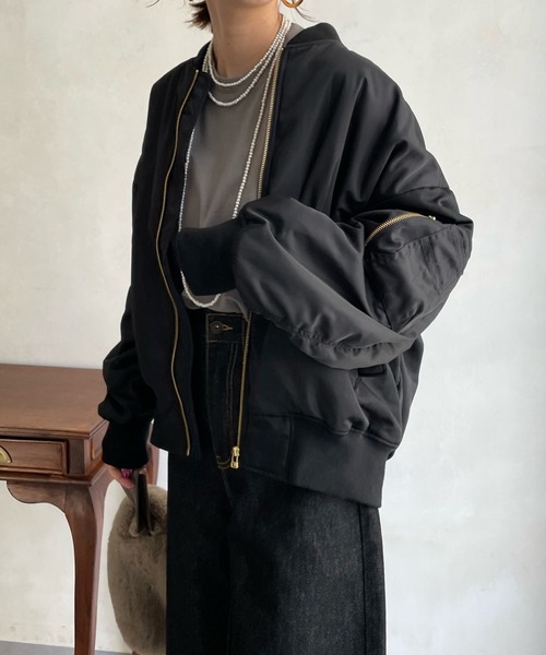 DouDou（ドゥドゥ）の「中綿MA-1（MA-1・レディース・ブラック/ベージュ/オフホワイト・FREE）」の3枚目の写真