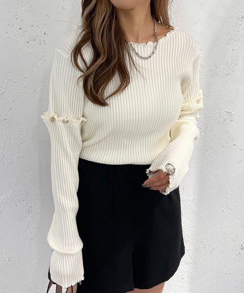 apres jour mignon（アプレジュールミニョン）の「マルチWAYドッキングリブトップス【ZOZOTOWN限定アイテム】（ニット/セーター・レディース・ブラック/グレイッシュベージュ/ブルー/アイボリー・フリー/X-LARGE）」の9枚目の写真