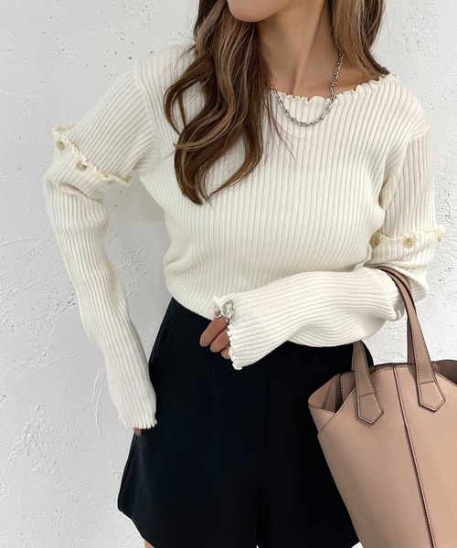 apres jour mignon（アプレジュールミニョン）の「マルチWAYドッキングリブトップス【ZOZOTOWN限定アイテム】（ニット/セーター・レディース・ブラック/グレイッシュベージュ/ブルー/アイボリー・フリー/X-LARGE）」の11枚目の写真