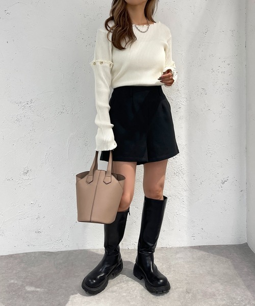 apres jour mignon（アプレジュールミニョン）の「マルチWAYドッキングリブトップス【ZOZOTOWN限定アイテム】（ニット/セーター・レディース・ブラック/グレイッシュベージュ/ブルー/アイボリー・フリー/X-LARGE）」の14枚目の写真