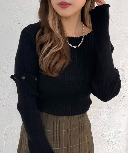 apres jour mignon（アプレジュールミニョン）の「マルチWAYドッキングリブトップス【ZOZOTOWN限定アイテム】（ニット/セーター・レディース・ブラック/グレイッシュベージュ/ブルー/アイボリー・フリー/X-LARGE）」の6枚目の写真