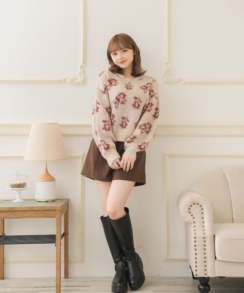 美品 MSGM エムエスジーエム アーガイル ハート ニット セーター 2341MDM156 サイズS ベージュ レディース 古着 中古 USED ems excite（エムズエキサイト）の「花柄ニット（ニット/セーター