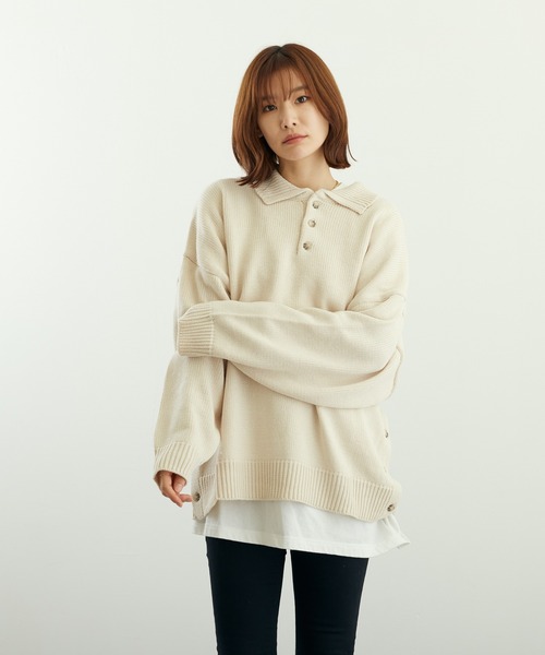 VIBGYOR(ヴィブジョー)の「A/TBIGポロ(BL)(ニット/セーター・メンズ・グレイッシュベージュ/ブルーグレー/ベージュ/ネイビー/チャコールグレー/ブラック・LARGE/MEDIUM)」の4枚目の写真