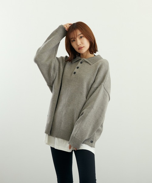 VIBGYOR(ヴィブジョー)の「A/TBIGポロ(BL)(ニット/セーター・メンズ・グレイッシュベージュ/ブルーグレー/ベージュ/ネイビー/チャコールグレー/ブラック・LARGE/MEDIUM)」の5枚目の写真