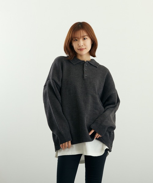 VIBGYOR(ヴィブジョー)の「A/TBIGポロ(BL)(ニット/セーター・メンズ・グレイッシュベージュ/ブルーグレー/ベージュ/ネイビー/チャコールグレー/ブラック・LARGE/MEDIUM)」の2枚目の写真