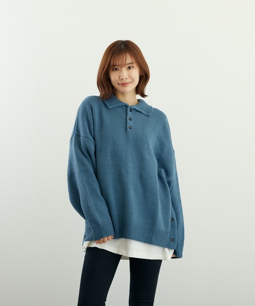 VIBGYOR(ヴィブジョー)の「A/TBIGポロ(BL)(ニット/セーター・メンズ・グレイッシュベージュ/ブルーグレー/ベージュ/ネイビー/チャコールグレー/ブラック・LARGE/MEDIUM)」の3枚目の写真