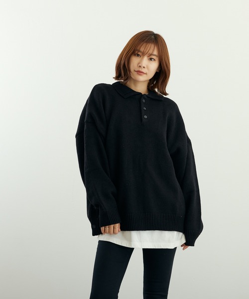 VIBGYOR(ヴィブジョー)の「A/TBIGポロ(BL)(ニット/セーター・メンズ・グレイッシュベージュ/ブルーグレー/ベージュ/ネイビー/チャコールグレー/ブラック・LARGE/MEDIUM)」の1枚目の写真