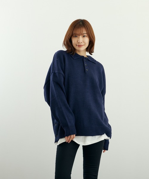 VIBGYOR(ヴィブジョー)の「A/TBIGポロ(BL)(ニット/セーター・メンズ・グレイッシュベージュ/ブルーグレー/ベージュ/ネイビー/チャコールグレー/ブラック・LARGE/MEDIUM)」の17枚目の写真