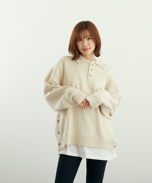 VIBGYOR(ヴィブジョー)の「A/TBIGポロ(BL)(ニット/セーター・メンズ・グレイッシュベージュ/ブルーグレー/ベージュ/ネイビー/チャコールグレー/ブラック・LARGE/MEDIUM)」の8枚目の写真