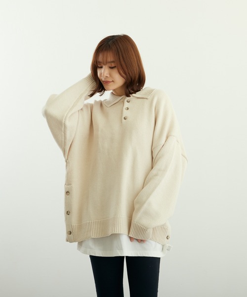 VIBGYOR(ヴィブジョー)の「A/TBIGポロ(BL)(ニット/セーター・メンズ・グレイッシュベージュ/ブルーグレー/ベージュ/ネイビー/チャコールグレー/ブラック・LARGE/MEDIUM)」の11枚目の写真