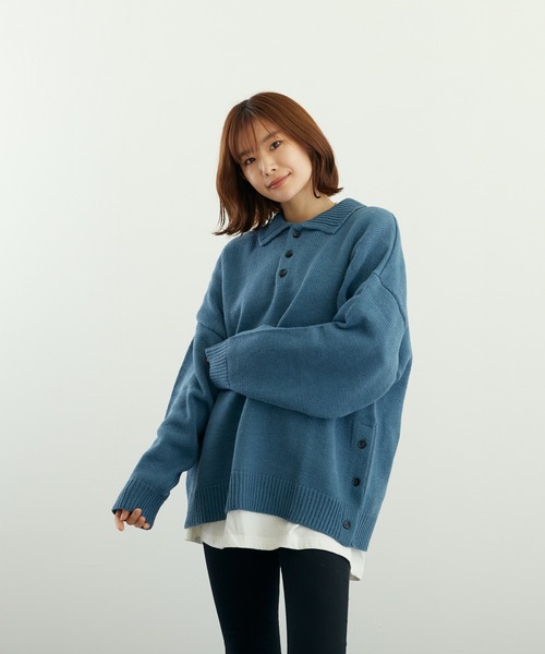 VIBGYOR(ヴィブジョー)の「A/TBIGポロ(BL)(ニット/セーター・メンズ・グレイッシュベージュ/ブルーグレー/ベージュ/ネイビー/チャコールグレー/ブラック・LARGE/MEDIUM)」の12枚目の写真