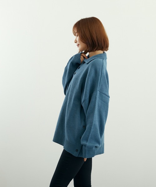 VIBGYOR(ヴィブジョー)の「A/TBIGポロ(BL)(ニット/セーター・メンズ・グレイッシュベージュ/ブルーグレー/ベージュ/ネイビー/チャコールグレー/ブラック・LARGE/MEDIUM)」の13枚目の写真