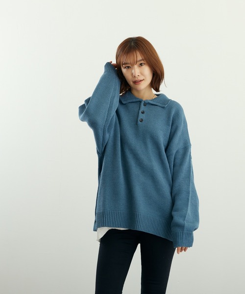 VIBGYOR(ヴィブジョー)の「A/TBIGポロ(BL)(ニット/セーター・メンズ・グレイッシュベージュ/ブルーグレー/ベージュ/ネイビー/チャコールグレー/ブラック・LARGE/MEDIUM)」の14枚目の写真