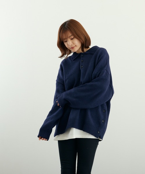 VIBGYOR(ヴィブジョー)の「A/TBIGポロ(BL)(ニット/セーター・メンズ・グレイッシュベージュ/ブルーグレー/ベージュ/ネイビー/チャコールグレー/ブラック・LARGE/MEDIUM)」の15枚目の写真