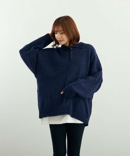VIBGYOR(ヴィブジョー)の「A/TBIGポロ(BL)(ニット/セーター・メンズ・グレイッシュベージュ/ブルーグレー/ベージュ/ネイビー/チャコールグレー/ブラック・LARGE/MEDIUM)」の18枚目の写真