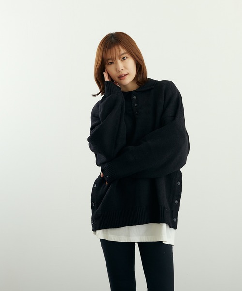 VIBGYOR(ヴィブジョー)の「A/TBIGポロ(BL)(ニット/セーター・メンズ・グレイッシュベージュ/ブルーグレー/ベージュ/ネイビー/チャコールグレー/ブラック・LARGE/MEDIUM)」の19枚目の写真