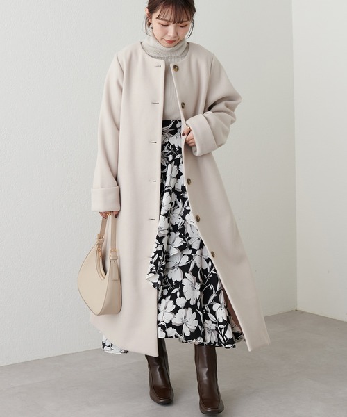 natural couture（ナチュラルクチュール）の「プチナチュ コルセット付きノーカラーコート（ノーカラーコート・レディース・アイボリー/ブラウン・X-SMALL/SMALL）」の13枚目の写真