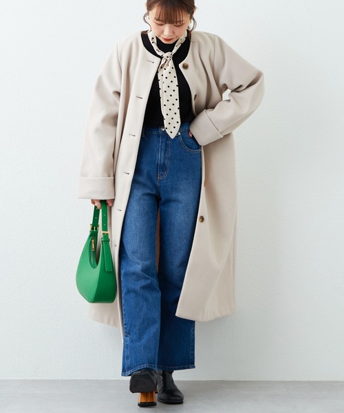 natural couture（ナチュラルクチュール）の「プチナチュ コルセット付きノーカラーコート（ノーカラーコート・レディース・アイボリー/ブラウン・X-SMALL/SMALL）」の6枚目の写真