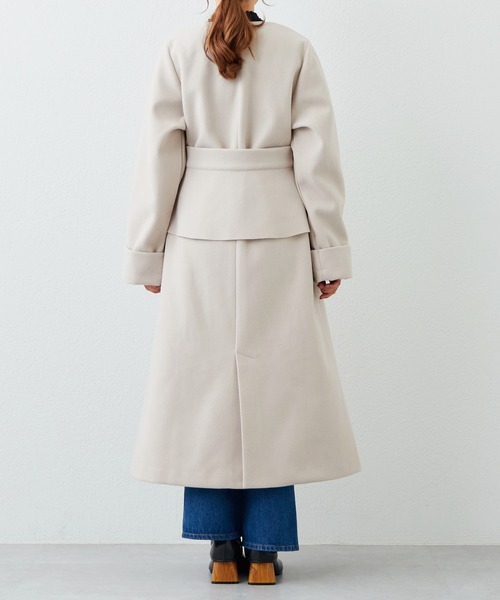 natural couture（ナチュラルクチュール）の「プチナチュ コルセット付きノーカラーコート（ノーカラーコート・レディース・アイボリー/ブラウン・X-SMALL/SMALL）」の18枚目の写真