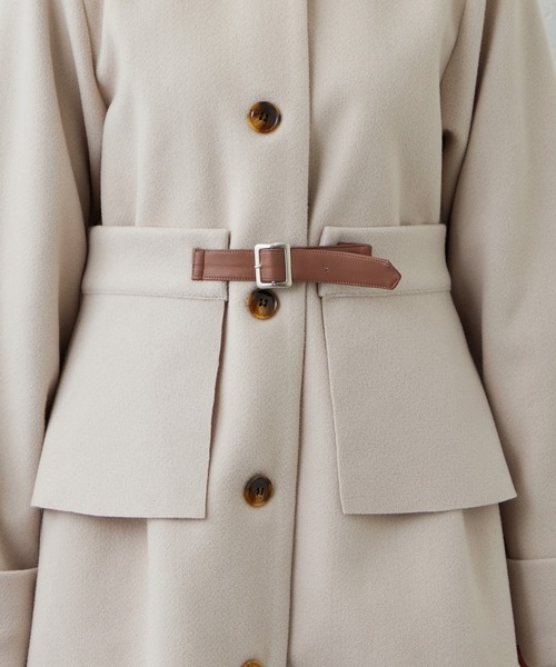 natural couture（ナチュラルクチュール）の「プチナチュ コルセット付きノーカラーコート（ノーカラーコート・レディース・アイボリー/ブラウン・X-SMALL/SMALL）」の5枚目の写真