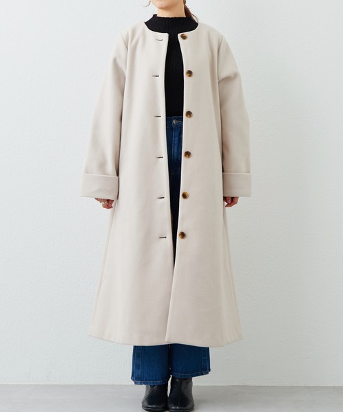 natural couture（ナチュラルクチュール）の「プチナチュ コルセット付きノーカラーコート（ノーカラーコート・レディース・アイボリー/ブラウン・X-SMALL/SMALL）」の12枚目の写真