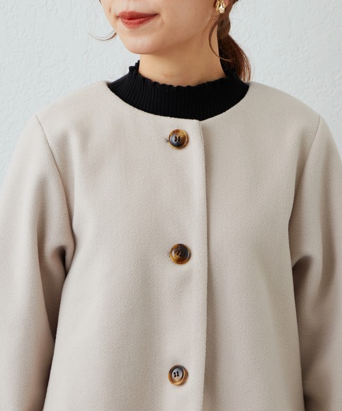 natural couture（ナチュラルクチュール）の「プチナチュ コルセット付きノーカラーコート（ノーカラーコート・レディース・アイボリー/ブラウン・X-SMALL/SMALL）」の9枚目の写真