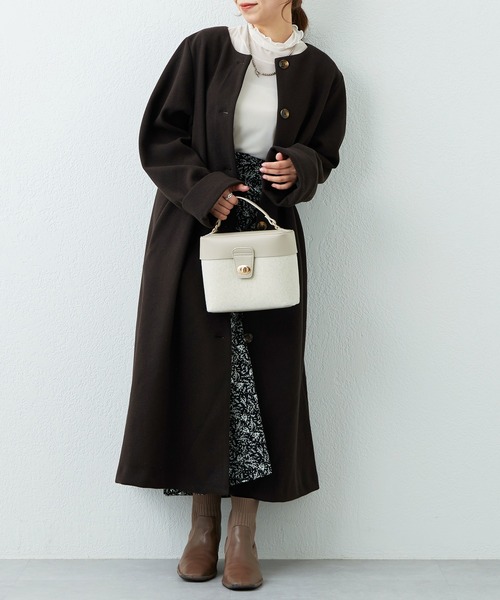 natural couture（ナチュラルクチュール）の「プチナチュ コルセット付きノーカラーコート（ノーカラーコート・レディース・アイボリー/ブラウン・X-SMALL/SMALL）」の17枚目の写真