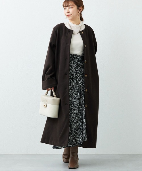 natural couture（ナチュラルクチュール）の「プチナチュ コルセット付きノーカラーコート（ノーカラーコート・レディース・アイボリー/ブラウン・X-SMALL/SMALL）」の4枚目の写真