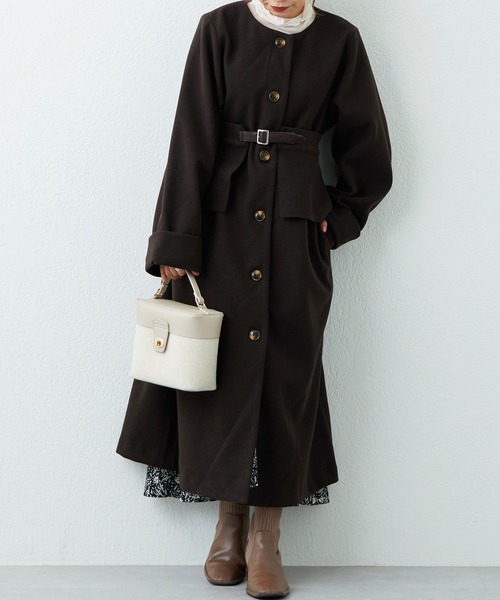 natural couture（ナチュラルクチュール）の「プチナチュ コルセット付きノーカラーコート（ノーカラーコート・レディース・アイボリー/ブラウン・X-SMALL/SMALL）」の20枚目の写真