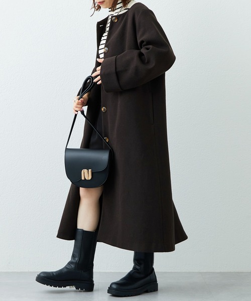 natural couture（ナチュラルクチュール）の「プチナチュ コルセット付きノーカラーコート（ノーカラーコート・レディース・アイボリー/ブラウン・X-SMALL/SMALL）」の7枚目の写真