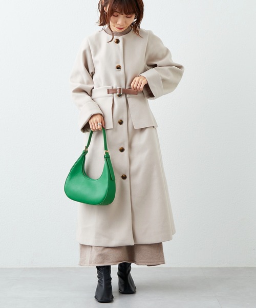 natural couture（ナチュラルクチュール）の「プチナチュ コルセット付きノーカラーコート（ノーカラーコート・レディース・アイボリー/ブラウン・X-SMALL/SMALL）」の19枚目の写真