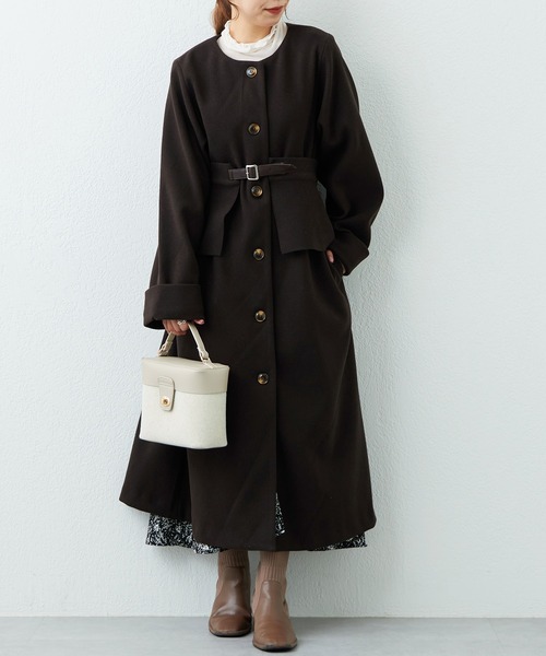 natural couture（ナチュラルクチュール）の「プチナチュ コルセット付きノーカラーコート（ノーカラーコート・レディース・アイボリー/ブラウン・X-SMALL/SMALL）」の11枚目の写真