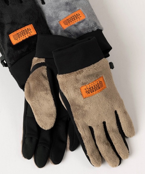 UNIVERSAL OVERALL（ユニバーサルオーバーオール）の「【79】【UNIVERSAL OVERALL/ユニバーサルオーバーオール】ブランドロゴ ボアフリースグローブ/ スマートフォン対応/手袋/防寒（手袋・メンズ・グレー/オリーブ/ブラック/ベージュ/ブラック系/グレー系・FREE）」の5枚目の写真