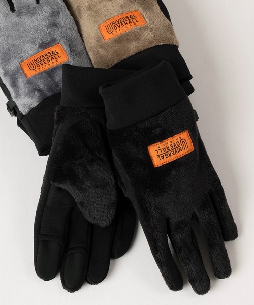 UNIVERSAL OVERALL（ユニバーサルオーバーオール）の「【79】【UNIVERSAL OVERALL/ユニバーサルオーバーオール】ブランドロゴ ボアフリースグローブ/ スマートフォン対応/手袋/防寒（手袋・メンズ・グレー/オリーブ/ブラック/ベージュ/ブラック系/グレー系・FREE）」の2枚目の写真