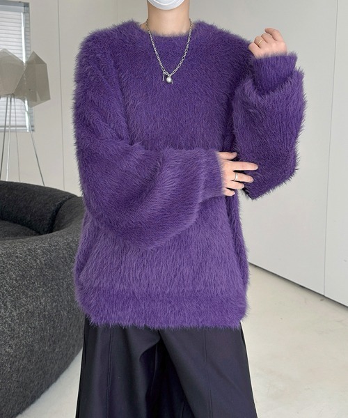 FVLMEN（フルメン）の「■2026AW 新色追加【FVLMEN】shaggy fur crew knit sweater pullover/シャギー ファー クルー ニット セーター プルオーバー/メンズ レディース ユニセックス（ニット/セーター・メンズ・グレー/ホワイト/ブラック/ブラウン/グリーン/ワイン/ベージュ/シルバー/ネイビー/パープル/ブラック×ホワイト・MEDIUM/LARGE/X-LARGE）」の9枚目の写真