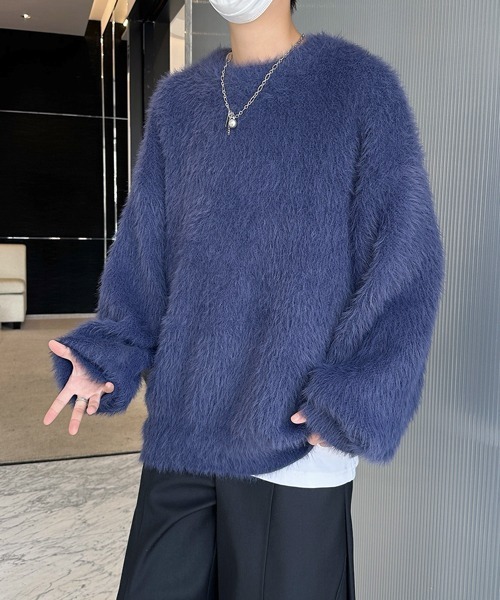 FVLMEN（フルメン）の「■25AW新色追加【FVLMEN】shaggy fur crew knit pullover/シャギー ファー クルー ニット プルオーバー（ニット/セーター・メンズ・グレー/ホワイト/ブラック/ブラウン/グリーン/ワイン/ベージュ/シルバー/ネイビー・MEDIUM/LARGE/X-LARGE）」の7枚目の写真