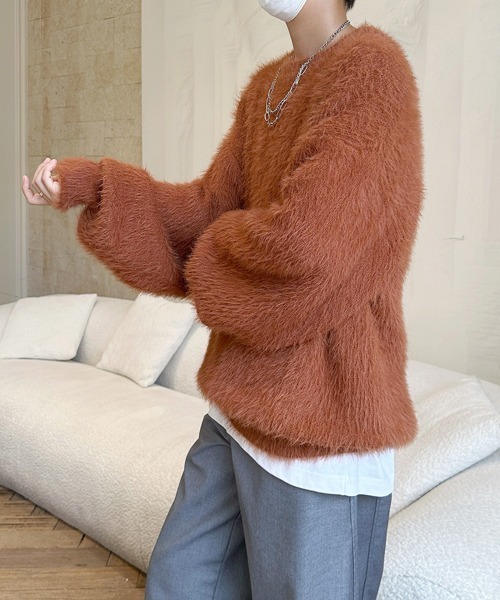 セール】□新色追加【FVLMEN】shaggy fur crew knit pullover/シャギー
