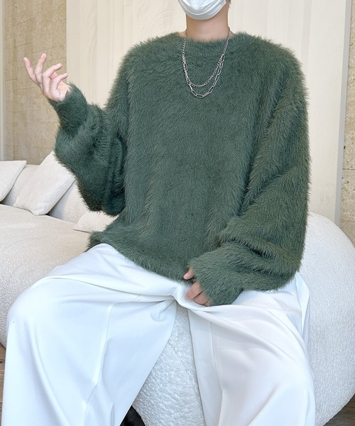 新品 ENFOLDBI-COLOR PULLOVERウールニット 38 カーキ セール】□25AW新色追加【FVLMEN】shaggy fur crew knit pullover