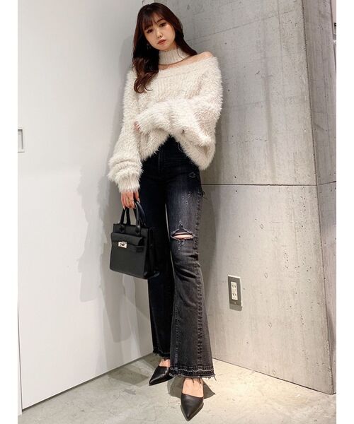 GYDA - オフショルシャギーチョーカー 2WAYニットトップス　ニット　ジェイダ　gyda ジェイダ GYDA 2WAYシャギーチョーカーニットトップス （BGE