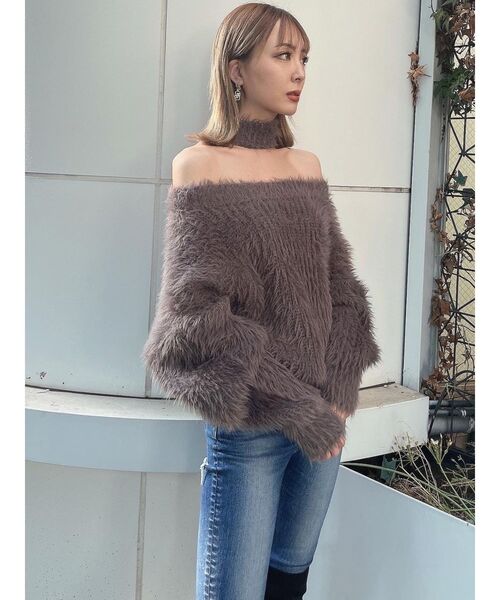 GYDA(ジェイダ)の「オフショルシャギーチョーカー2WAY ニットトップス(ニット/セーター・レディース・チャコールグレー/アイボリー/ピンク・FREE)」の15枚目の写真