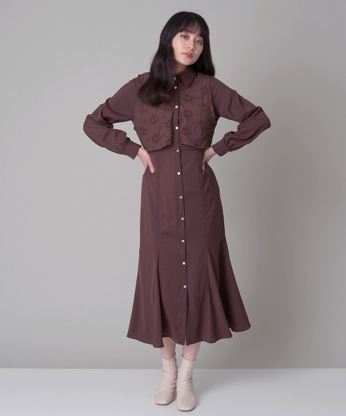 A de a.v.v（アードアー・ヴェ・ヴェ）の「レースレイヤードマーメイドワンピース（ワンピース・レディース・ブラック/オレンジ系その他・38/36）」の2枚目の写真