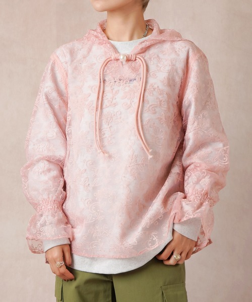 Lull(ルル)の「【Lull / ルル】パールボタンレースパーカー(パーカー・レディース・ホワイト/イエロー/ブルー/ピンク・ONESIZE)」の1枚目の写真