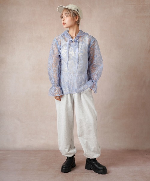 Lull(ルル)の「【Lull / ルル】パールボタンレースパーカー(パーカー・レディース・ホワイト/イエロー/ブルー/ピンク・ONESIZE)」の15枚目の写真